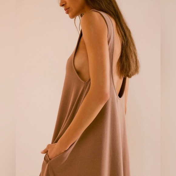 Free People Beach Perth Barrel Tee Shirt Midi Dress in Brown Size XL Bohemian - Picture 3 of 9